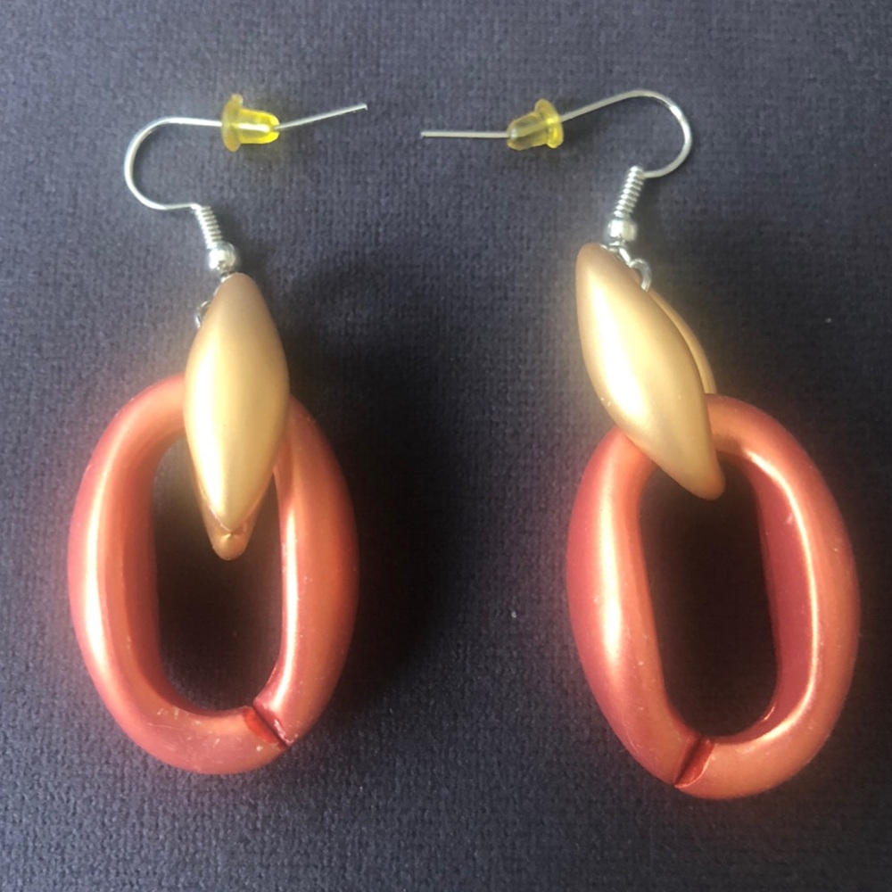 Gold and Coral Loop Drop Earrings - Women Jewelry